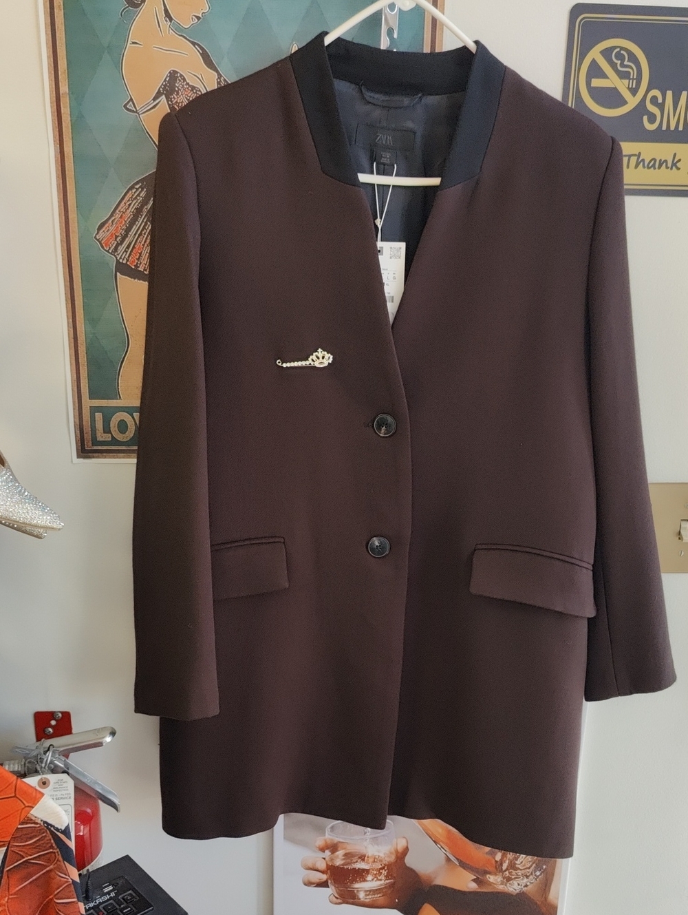 ZARA Women's Dark Brown Long Tailored Blazer Jacket
